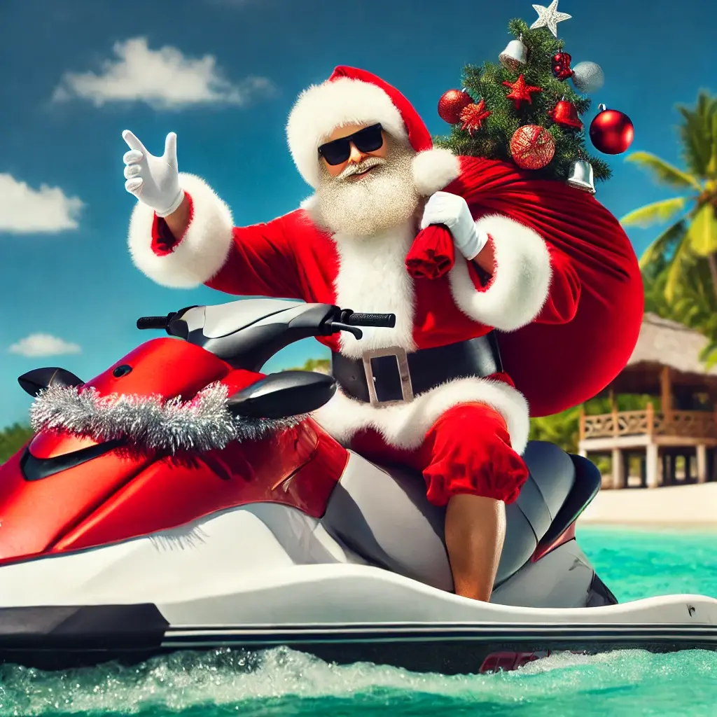 santa on a jet ski